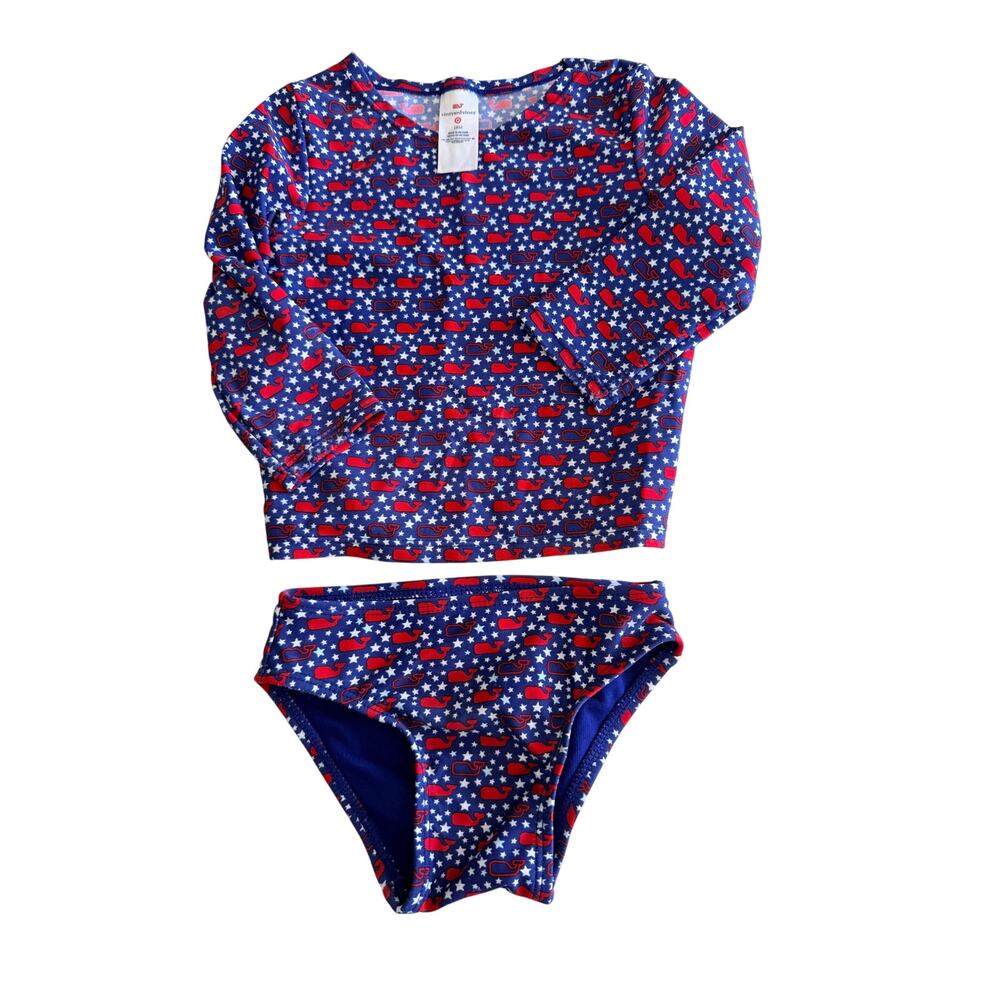 Vineyard Vines x Target Blue Red Whale Rashguard Bikini Set